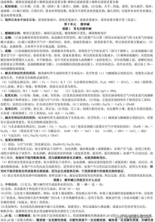 初三化学必考的100个知识点,初三化学全册各章节知识点