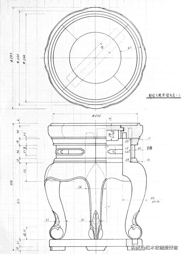 中国传统家具手绘三视图,古典家具设计图纸