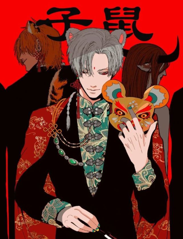 画师兔子作品,十二生肖兔子和蛇的传说绘画