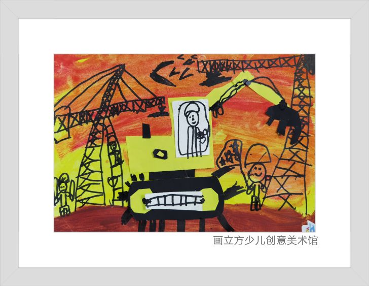 工程车模型儿童美术作业,少儿美术工程车