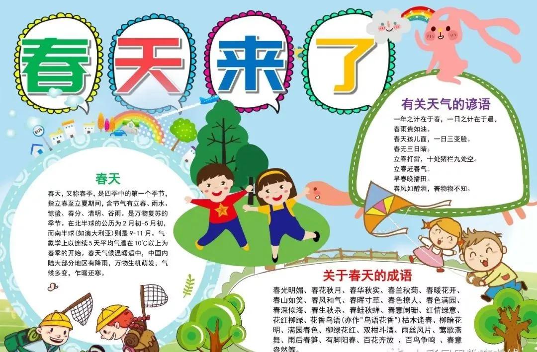 关于春天诗句的手抄报四年级,春天四字成语手抄报和古诗