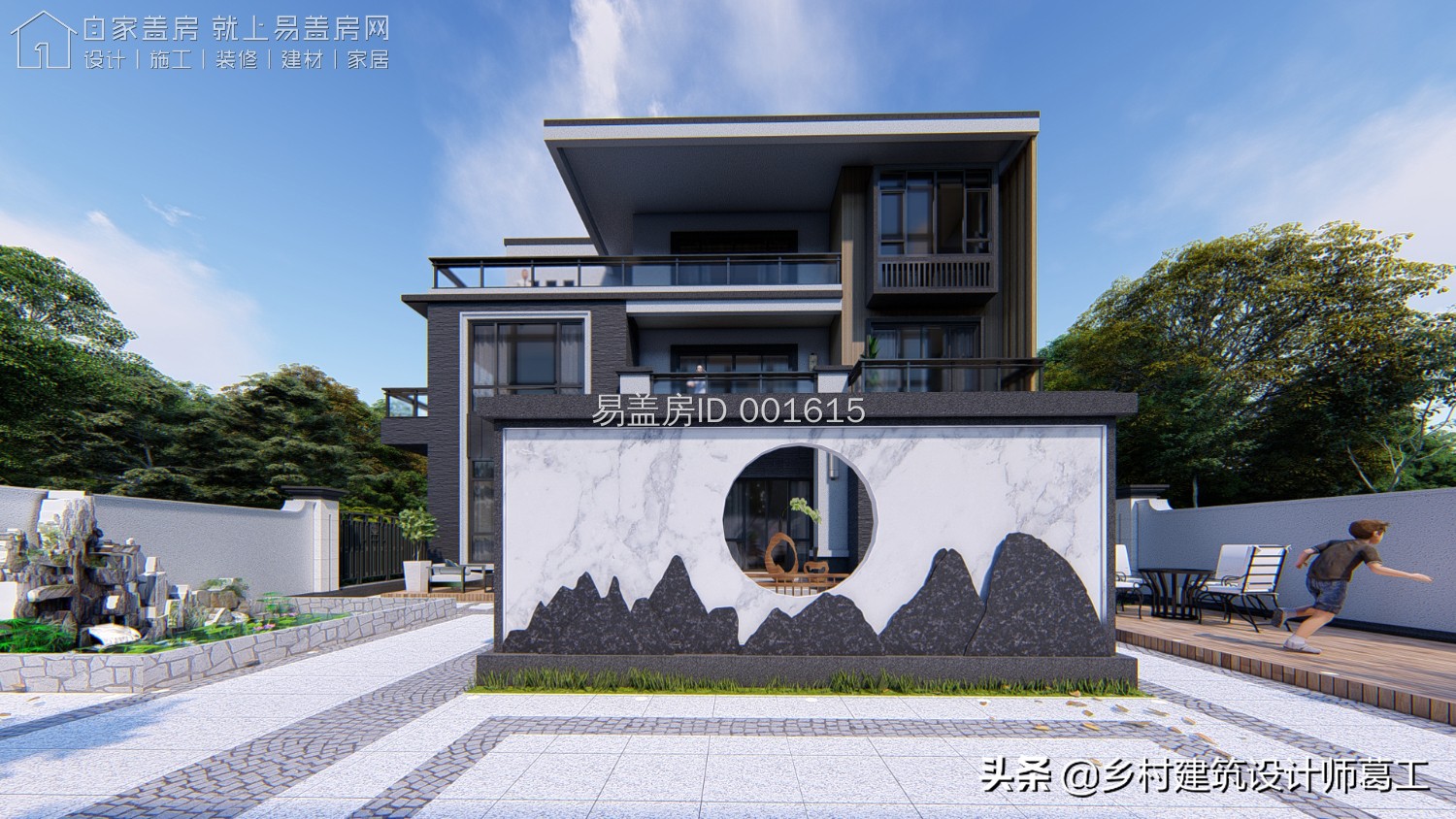 西向现代风三层别墅,现代风2间三层带院子别墅