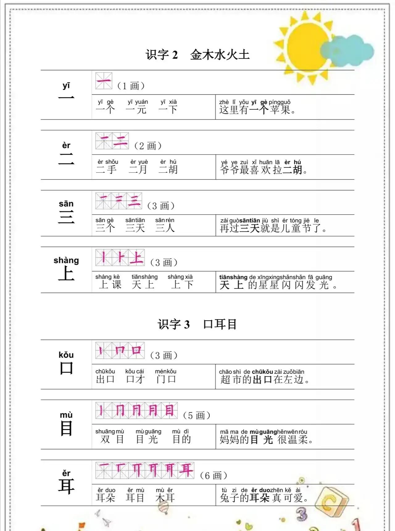 一年级语文上册知识点归纳总结,一年级语文上册生字表