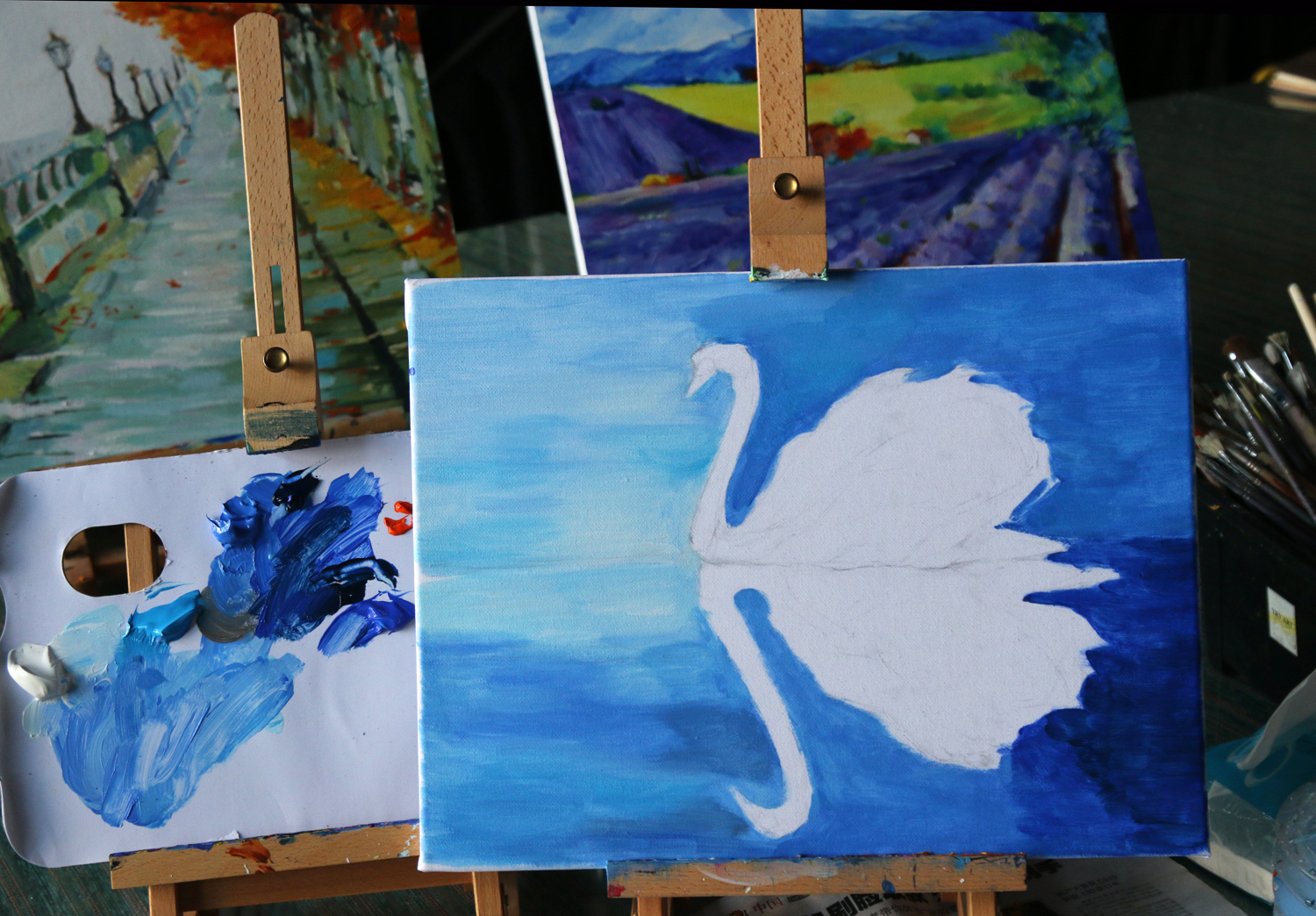 白天鹅黑天鹅油画,黑白天鹅背景图油画