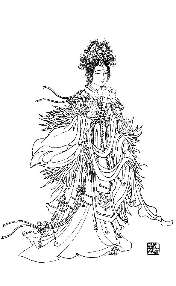 彭连熙工笔白描人物作品,工笔戏曲净角人物白描底稿