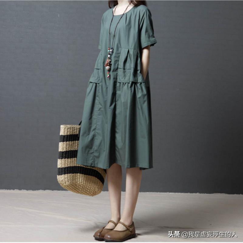 棉麻韩版宽松连衣裙120斤到220斤,180斤棉麻显瘦连衣裙时尚简洁大方