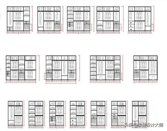 4平米衣帽间最佳布局图,衣帽间U形7开柜门柜体结构图