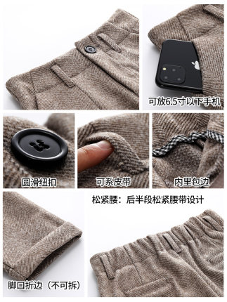 秋冬毛呢格纹阔腿裤,窄版黑色呢子阔腿裤秋季穿搭