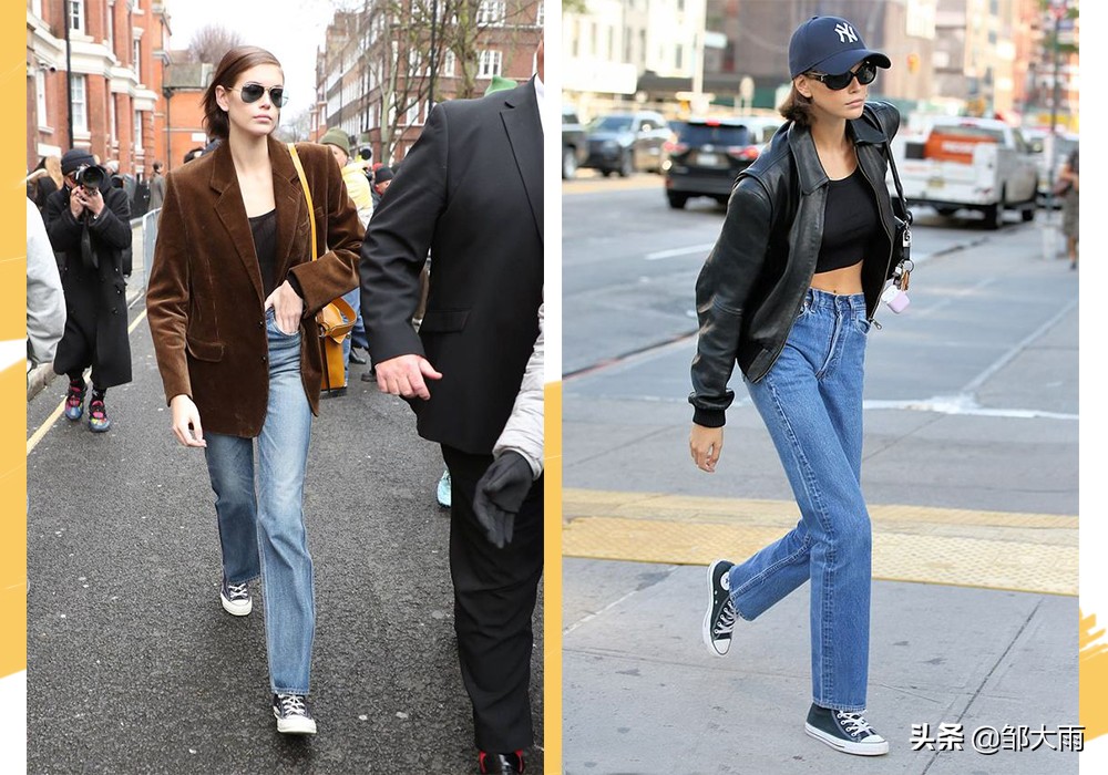 kaia匡威鞋街拍,黑色匡威黑色裤子穿搭