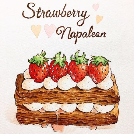 水彩森系小清新插画甜品,手绘治愈系甜品插画