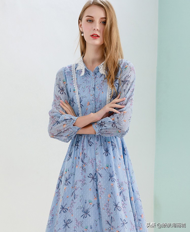 雪纺碎花连衣裙女夏中长款,2019冬款碎花连衣裙女