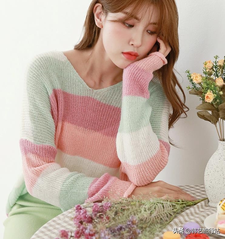新款韩系秋冬针织毛衣,韩系软糯感浅蓝色针织毛衣