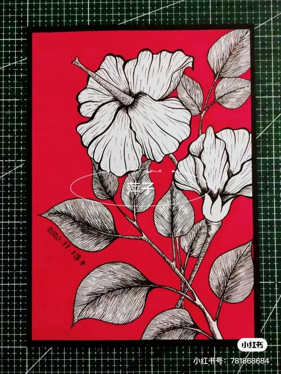 花卉简单线描创意画,花草线描画装饰