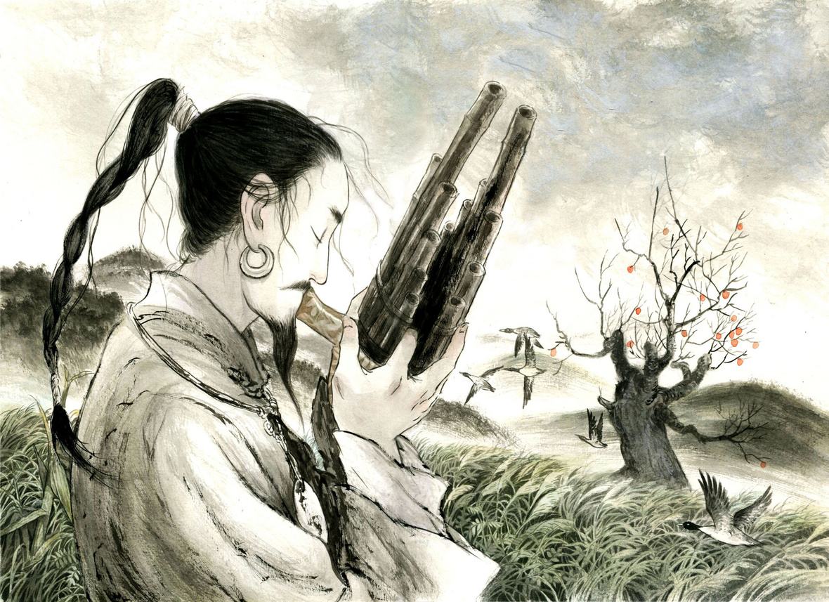 中国最为古老的弦乐器,横笛短箫的意思