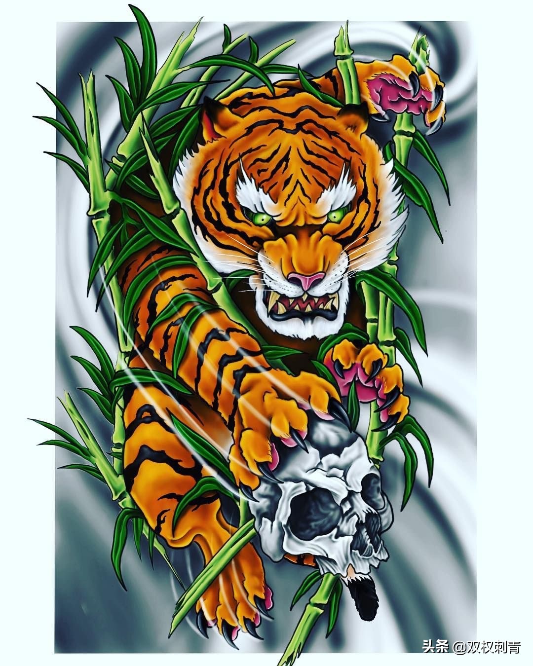 新传统老虎纹身手稿,满背老虎纹身手稿大全