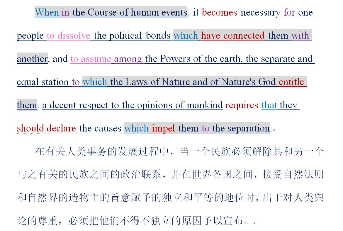 利用《独立宣言》和拉丁语词根组合记忆英法德语同源单词