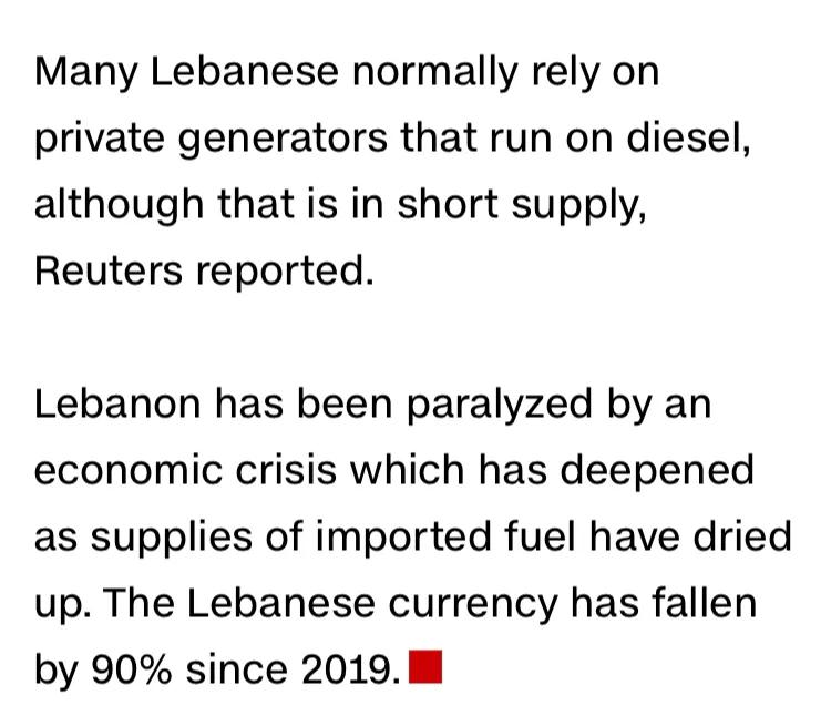黎巴嫩遭全国性断电,黎巴嫩遭遇全国性断电