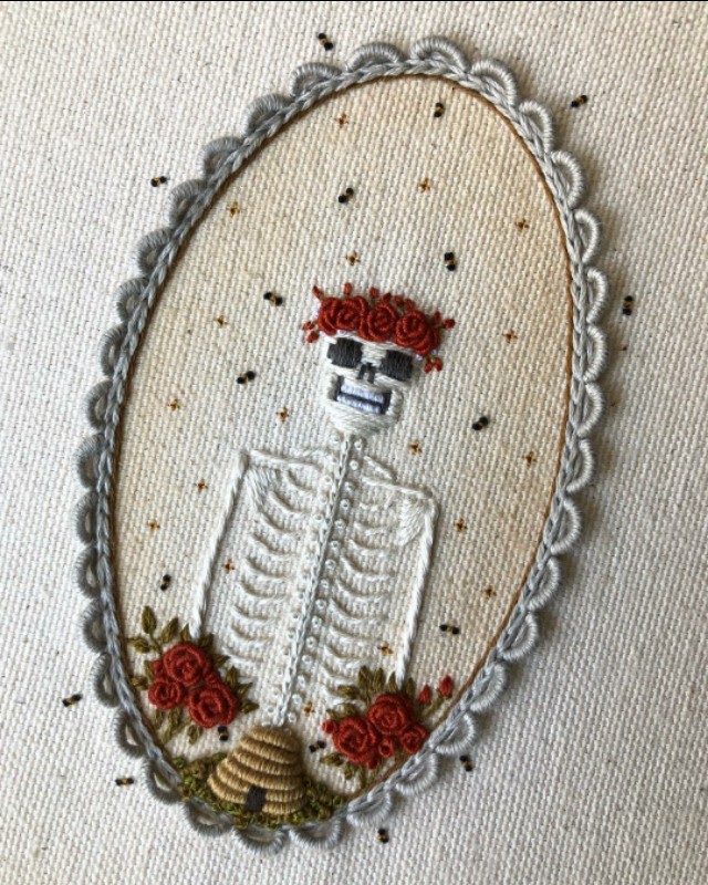 刺绣半袖骷髅,牛仔刺绣骷髅
