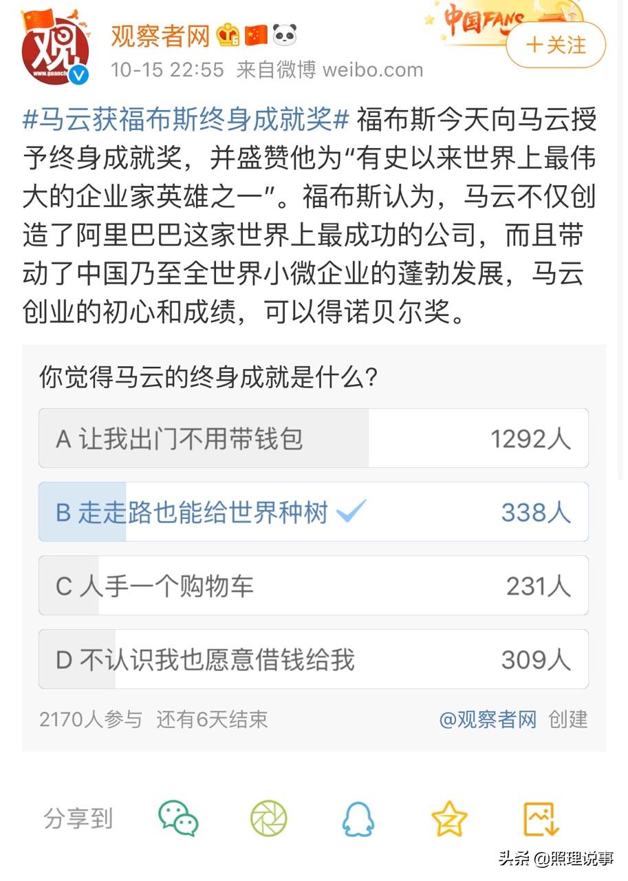 福布斯为马云颁终身成就奖,马云获得福布斯奖