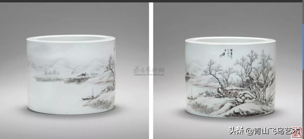 清代晚期青花八仙笔筒真品图大全,粉彩山水民居笔筒赏析