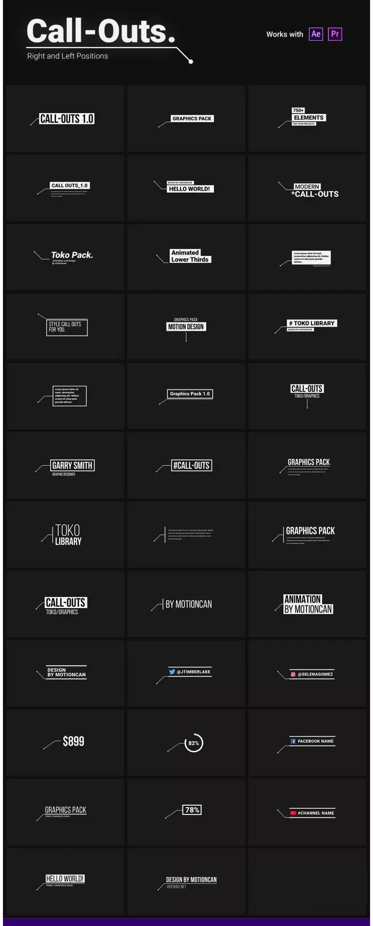 「最新AE/PR预设」750组视频时尚包装AE脚本+PR预设：文字......