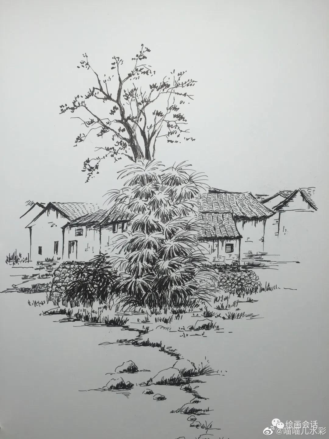 吴冠中钢笔风景速写,黄劲勇钢笔风景速写