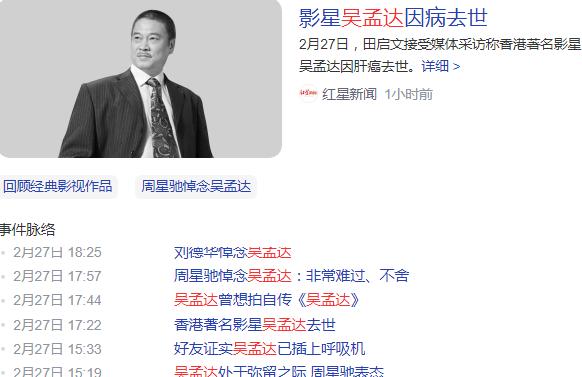 吴孟达逝世周星驰去了吗,周星驰拍少林足球吴孟达