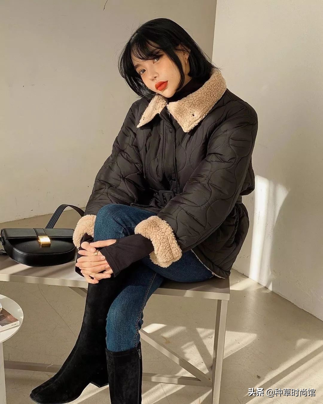 夹克直筒裤,夹克直筒裤穿搭