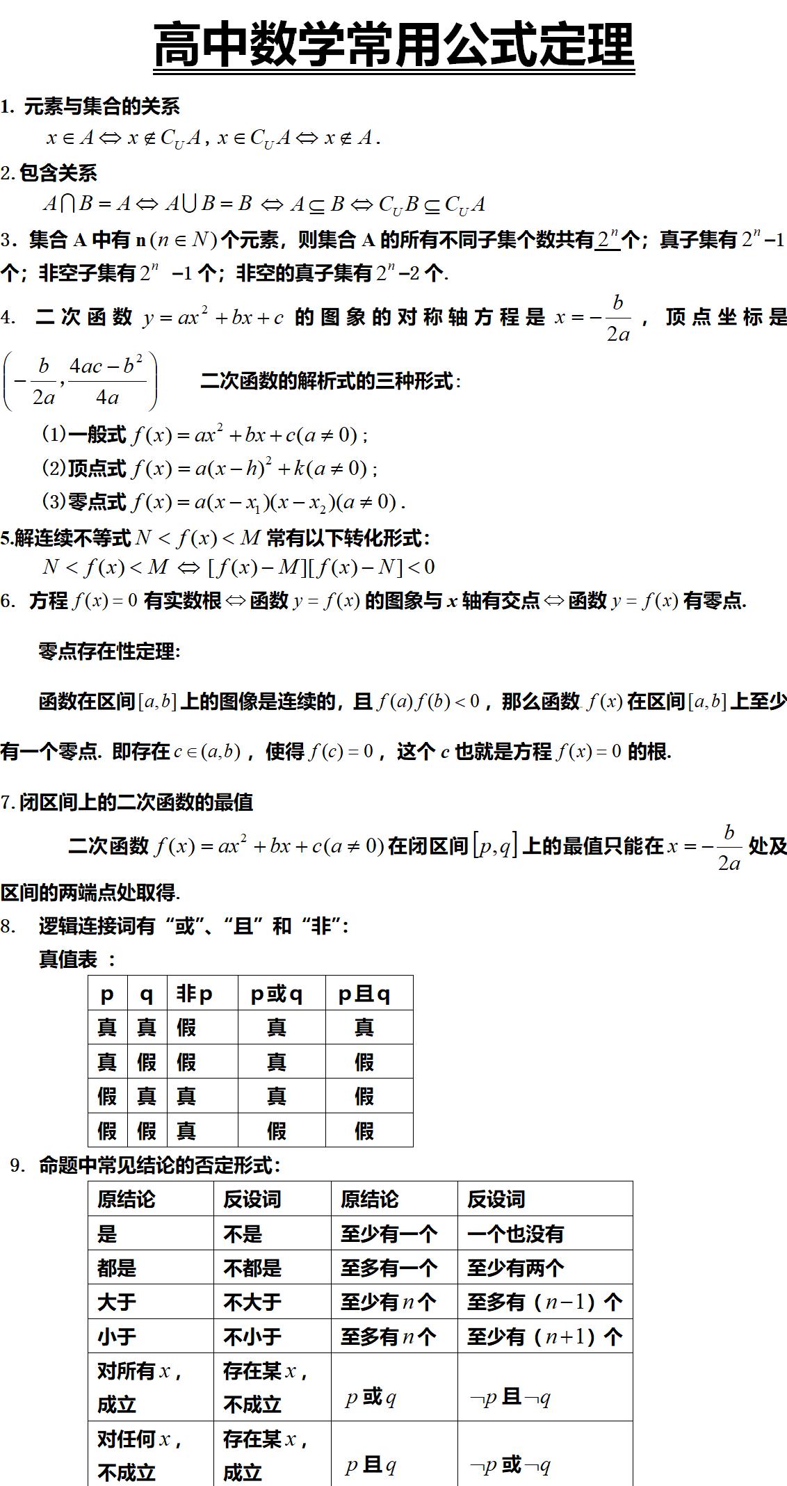高中数学二项式定理公式笔记,高中数学几何定理公式