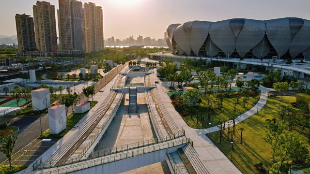 杭州奥体博览城全景,杭州奥体中心足球场全貌