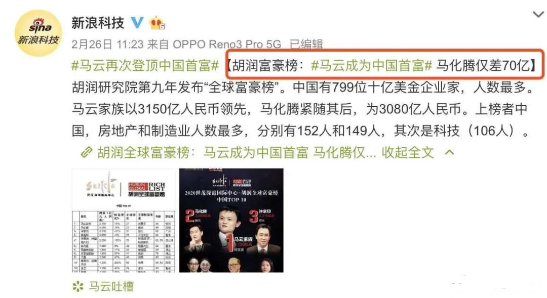 首富马云，财富“仅”比马化腾多70亿，看的最多的书却是“闲书”