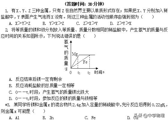 初三化学金属知识点归纳总结,化学中4种金属化学方程式