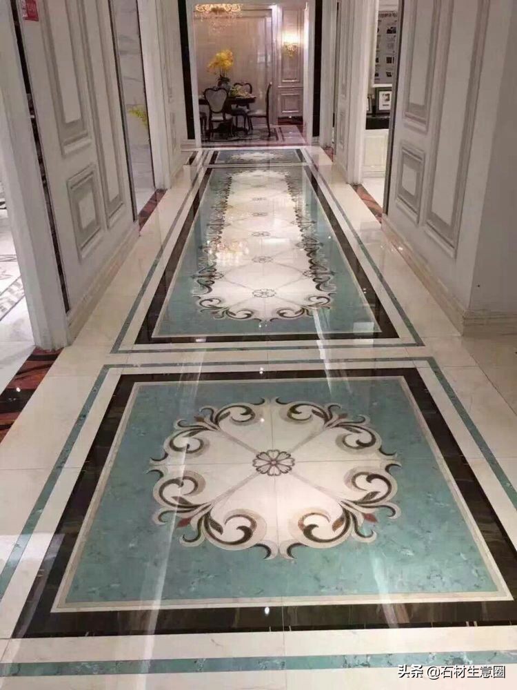 大理石地面水刀拼花效果图,100多平方水刀拼花图片