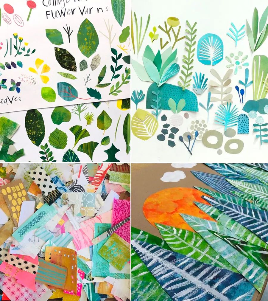 卡纸拼贴画小蛇,儿童画教程创意植物