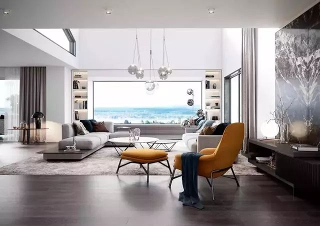 意式极简挑空客厅效果图,简约挑空客厅设计