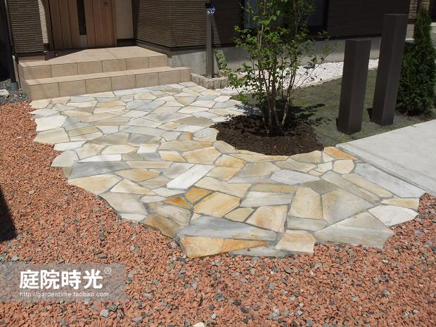 中式庭院古代老石板铺装,庭院铺装样式区域颜色搭配