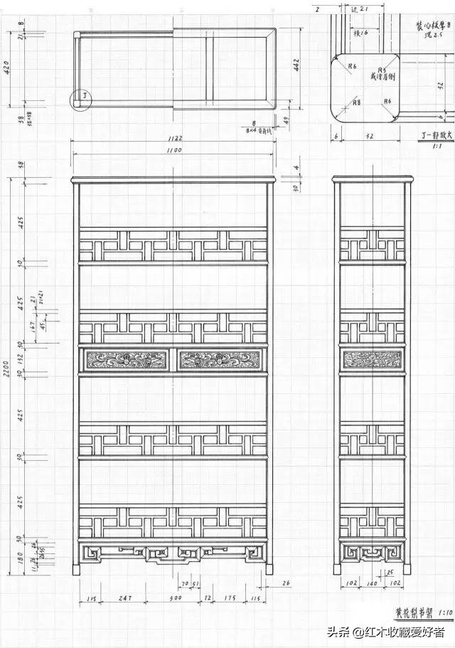 中国传统家具手绘三视图,古典家具设计图纸