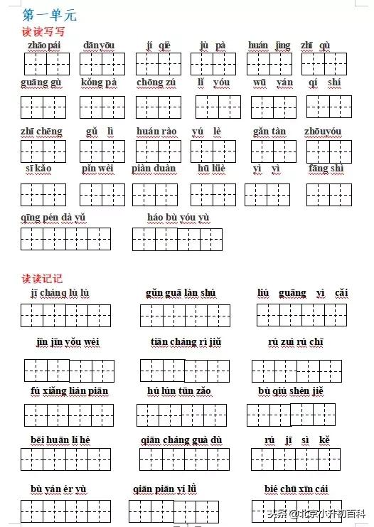 部编版1-6年级语文上册必背内容,语文六上部编版字词听写