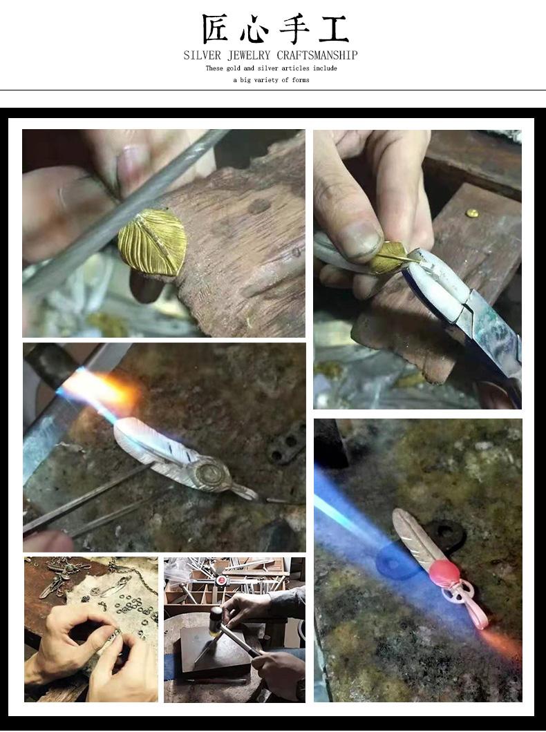 手工纯银项链999纯银正品网红爆款,羽毛纯银项链