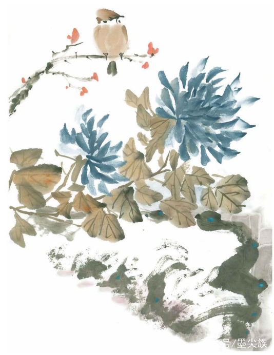 国画深秋篱菊风景写意,写意蓝菊花怎么画步骤图