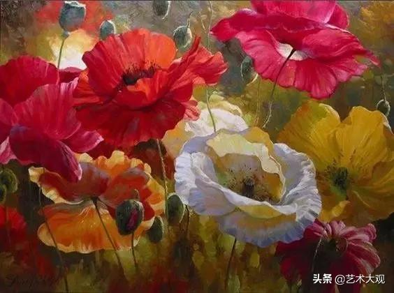 意境花卉绘画,花开无语排版