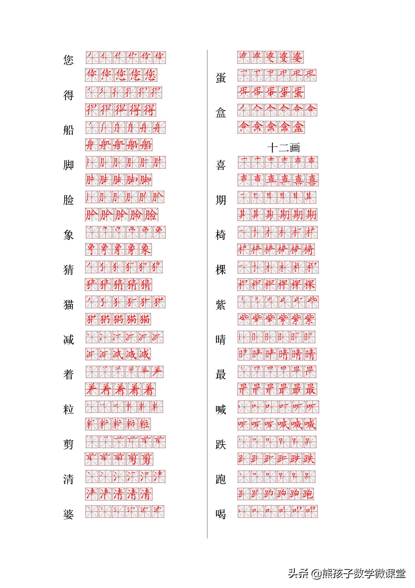 小学生生字笔顺表,小学生字笔顺口诀对应的字例