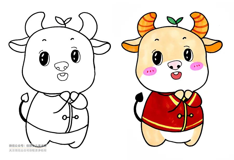 开门大吉儿童画简单又漂亮,新年主题画儿童画简单