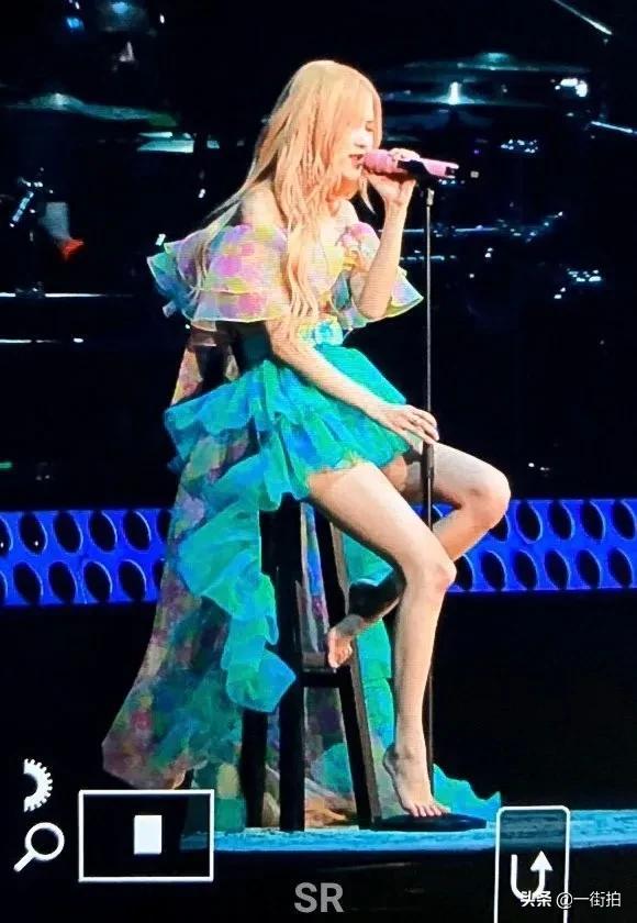 朴彩英蓝色法式长裙,朴彩英粉色玫瑰裙子