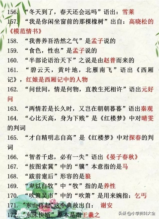 小学生必背知识点总结题,小学常识必背知识题