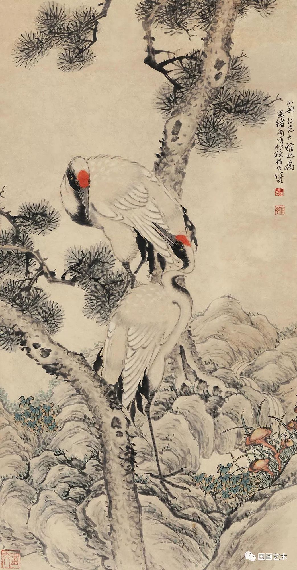 松鹤延年比较有名的图画,写意松鹤图看一下