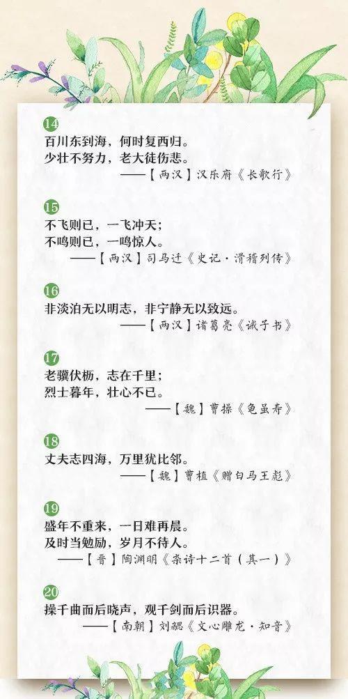 100句最经典的古诗词励志,人民日报60句励志古诗文送给孩子