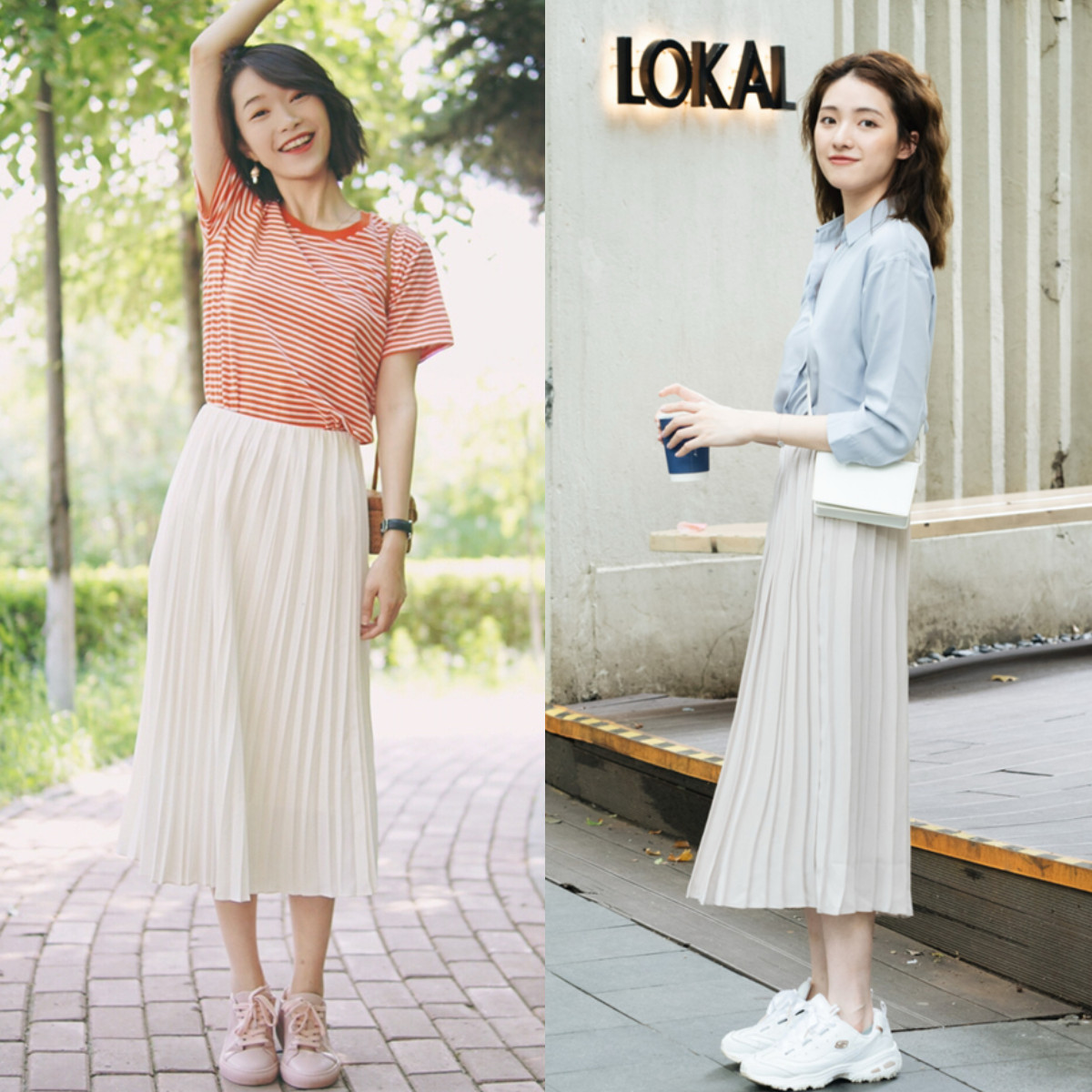 裙子运动鞋搭配秋冬款,运动鞋搭配裙装这种造型更加时髦