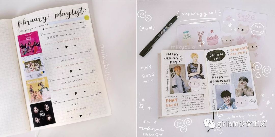 少女色系手帐素材,少女风格简单手帐教程用贴纸