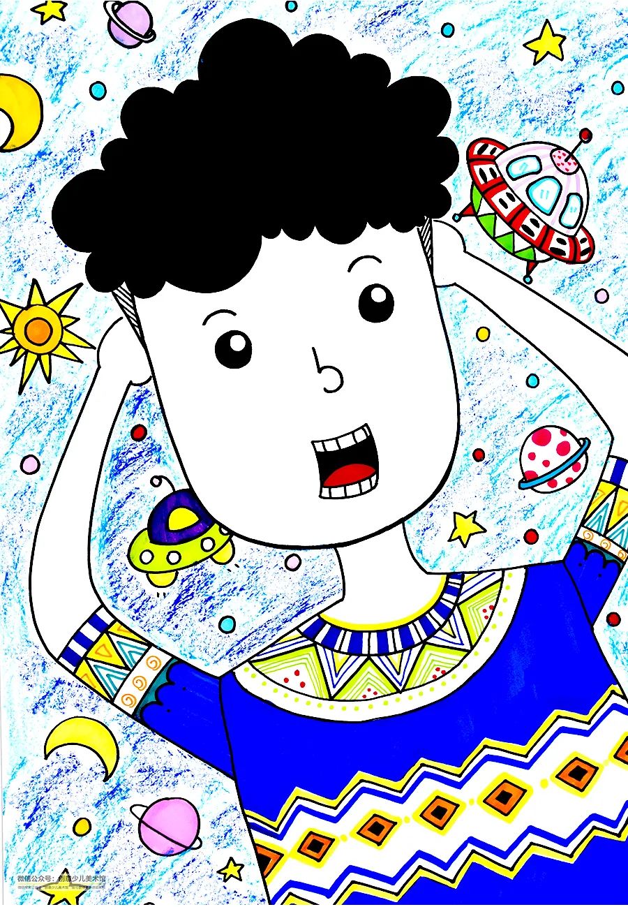 天眼射电望远镜儿童画,儿童创意画幼儿园大班望远镜